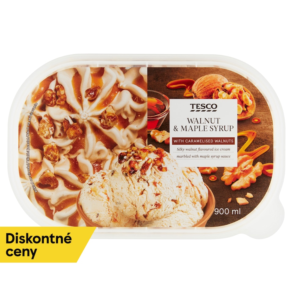 Tesco Mrazený krém s príchuťou vlašských orechov s polevou s javorovým sirupom 900 ml