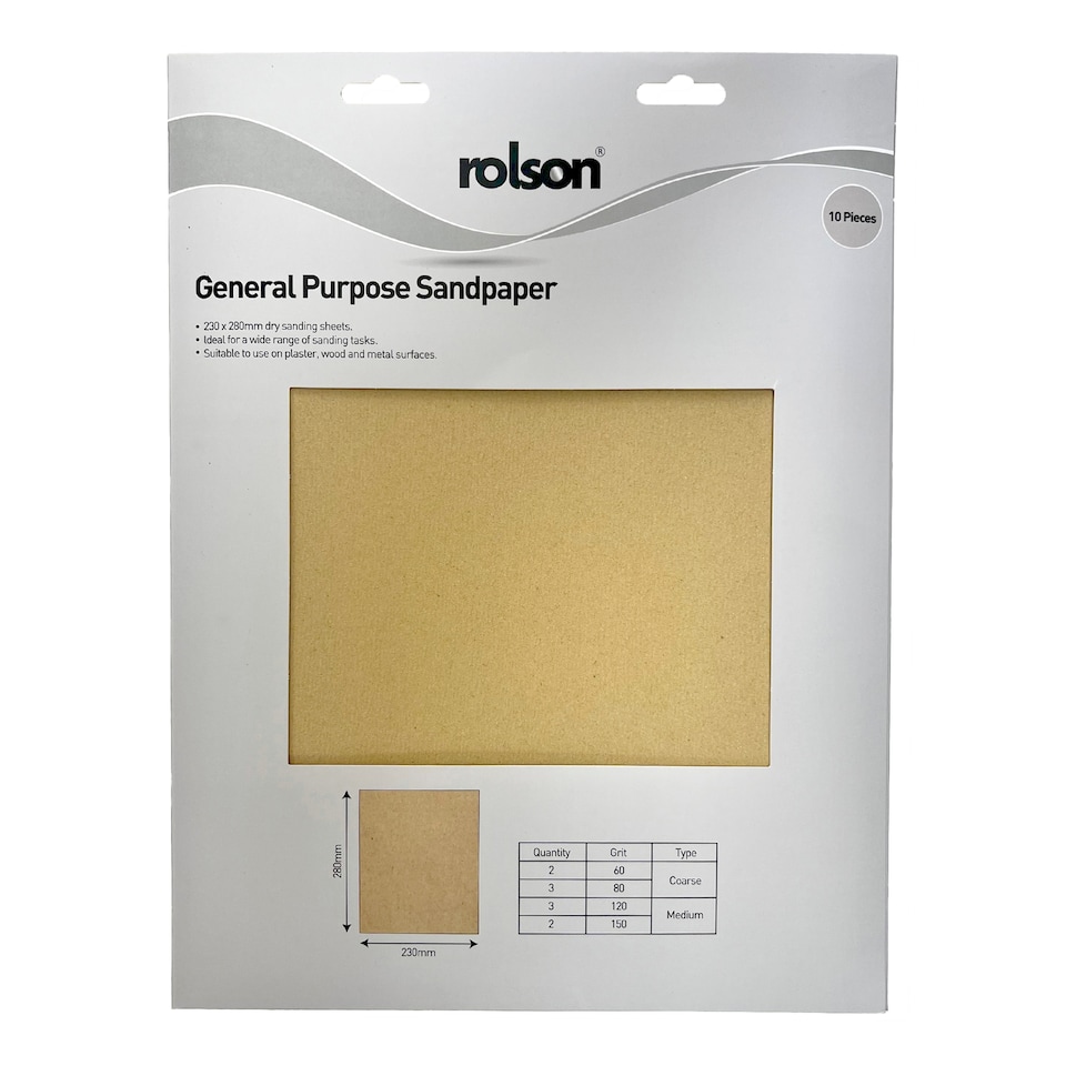 Rolson Sandpaper Sheets 10 Pieces