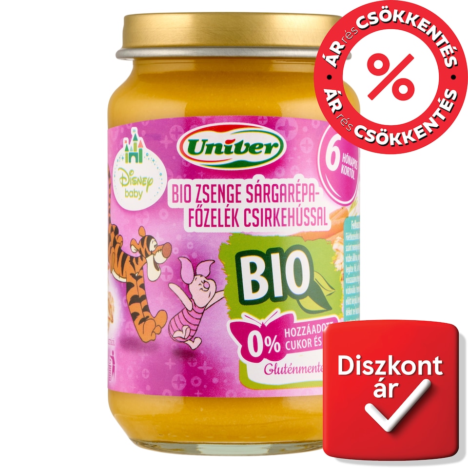 Univer Disney Baby bio zsenge sárgarépa-főzelék csirkehússal bébiétel 6 hónapos kortól 163 g  1. kép