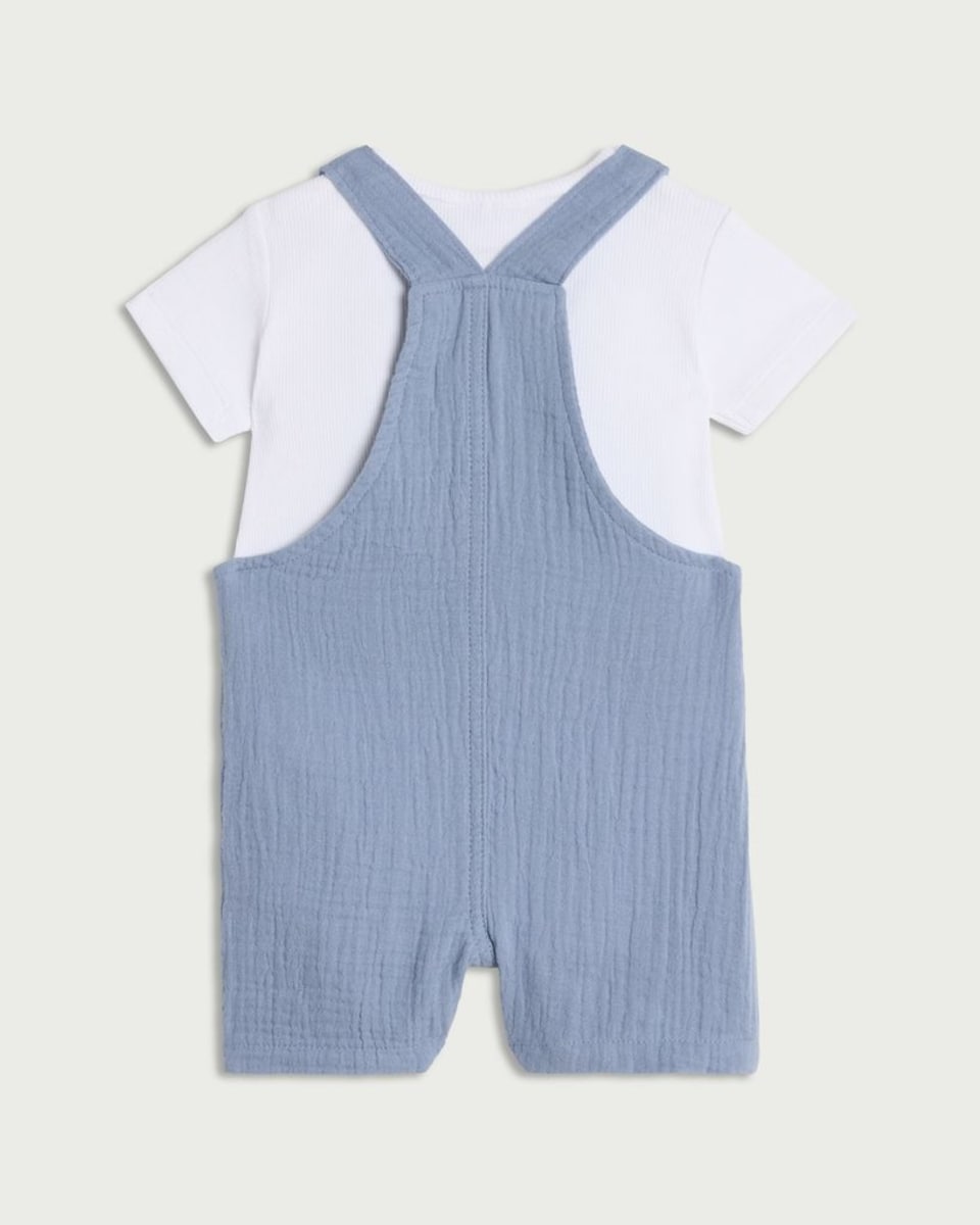 image 1 of F&F Baby 2-Piece Pure Cotton Dungarees and Bodysuit Set in Blue
