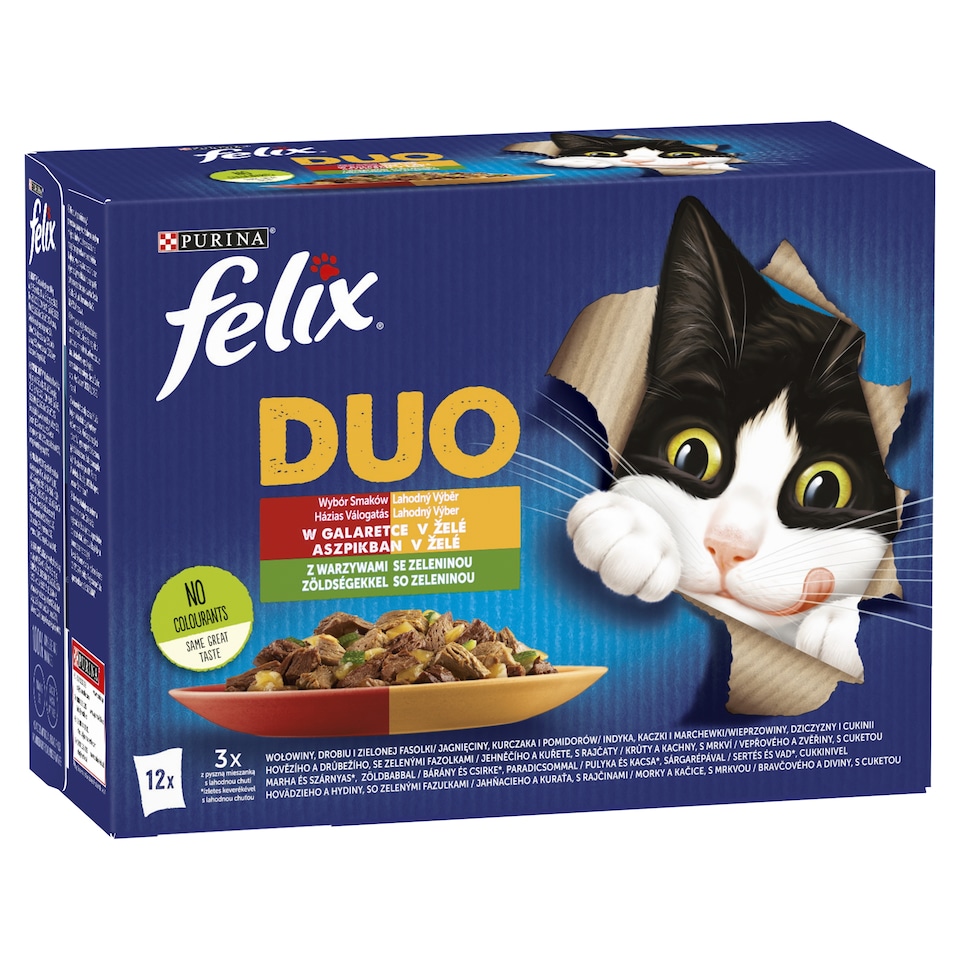 Purina Felix Fantastic Duo házias válogatás zöldséggel aszpikban nedves macskaeledel 12 x 85 g
