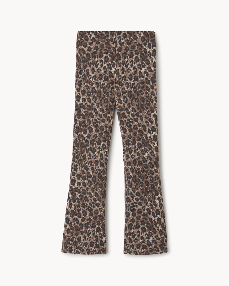 image 1 of F&F Girls Cotton Rich Leopard Print Flared Legging in Multi Brown