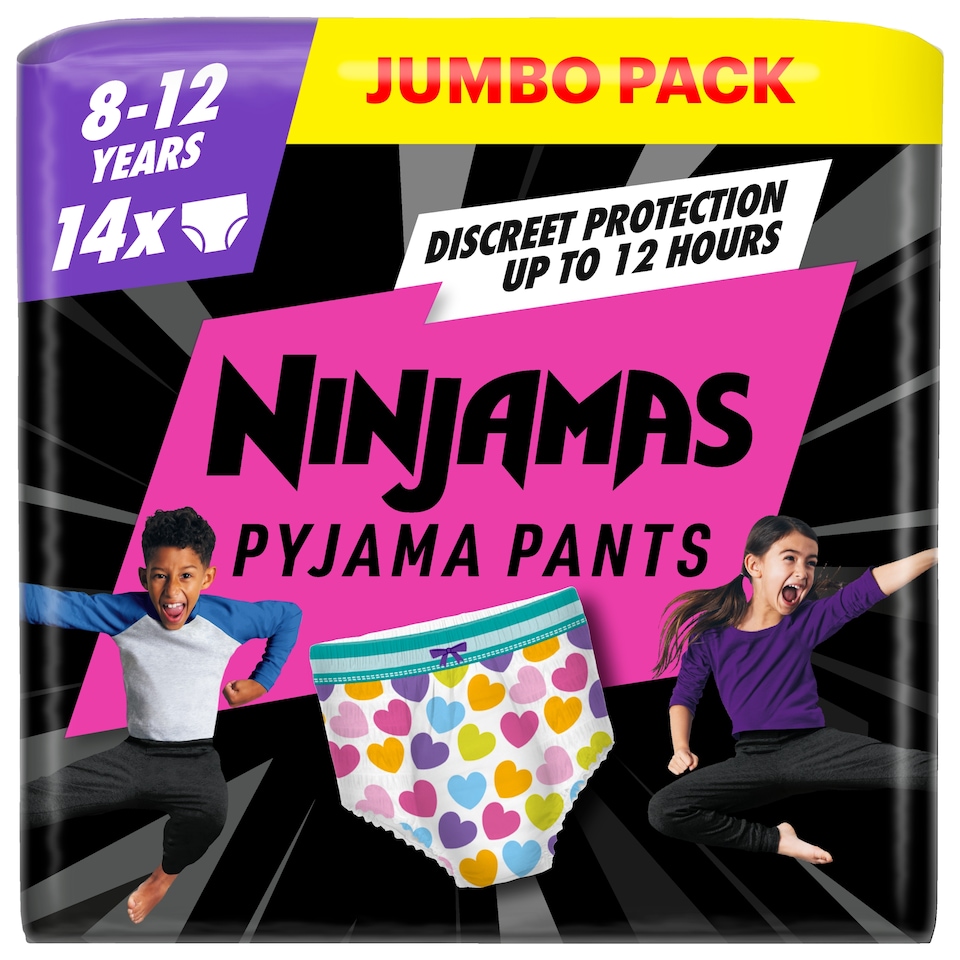 image 1 of Pampers Ninjamas Pink Pyjama Pants 8-12 Years 14 Pack