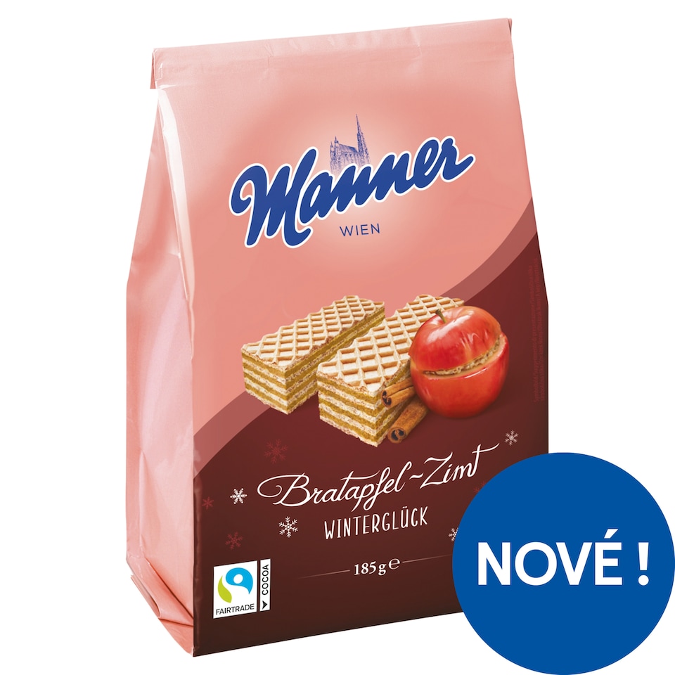 Manner Křupavé oplatky s krémovou náplní s příchutí jablka a skořice 185g