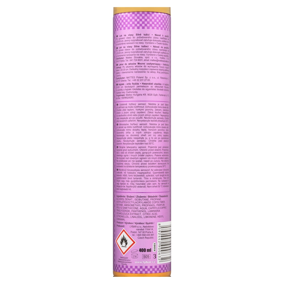 image 1 of Lybar Original Hard Hair Spray Strong Hold 400 ml