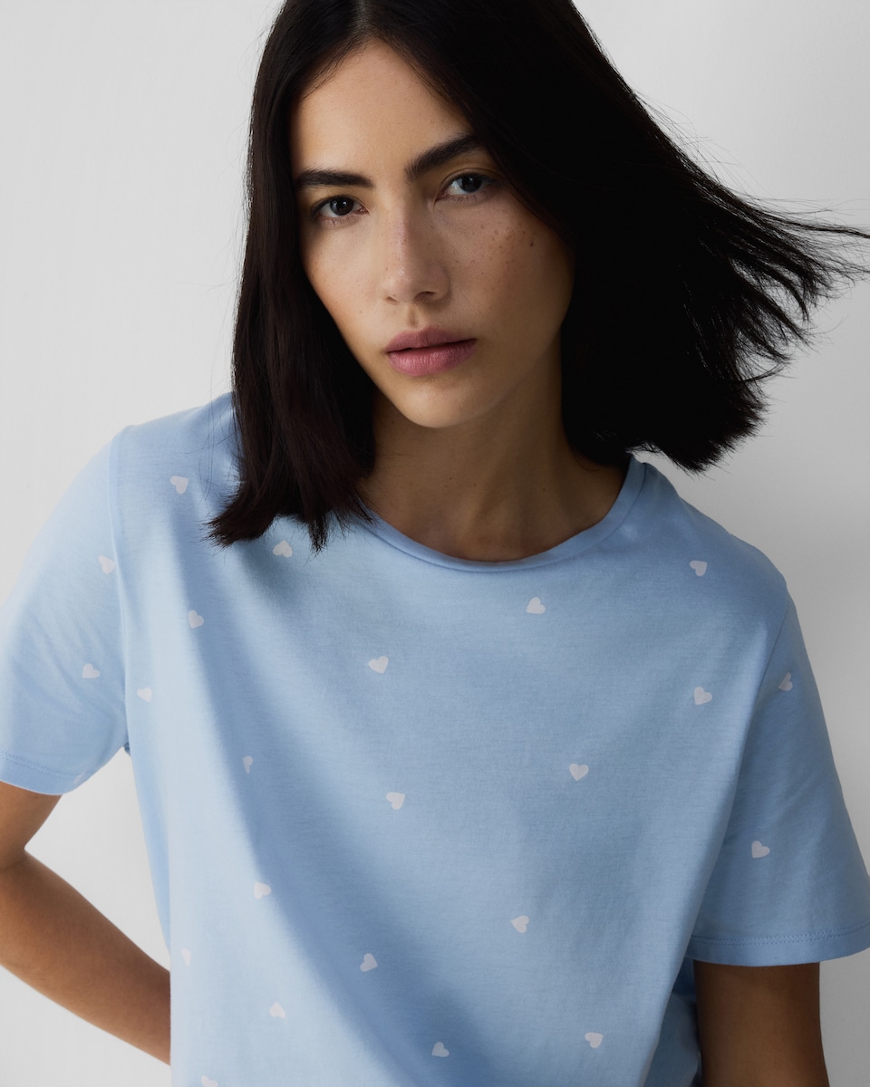 image 1 of F&F Pure Cotton Heart Pyjama Set in Multi Blue