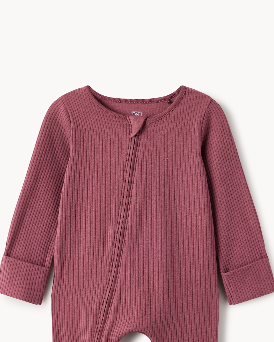 image 1 of F&F Baby 2-Pack Ribbed Long-Sleeved Sleepsuits in Mink