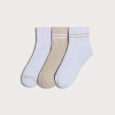 F&F Active 3-Pack Cotton Rich Cropped Ankle Socks  in Cream