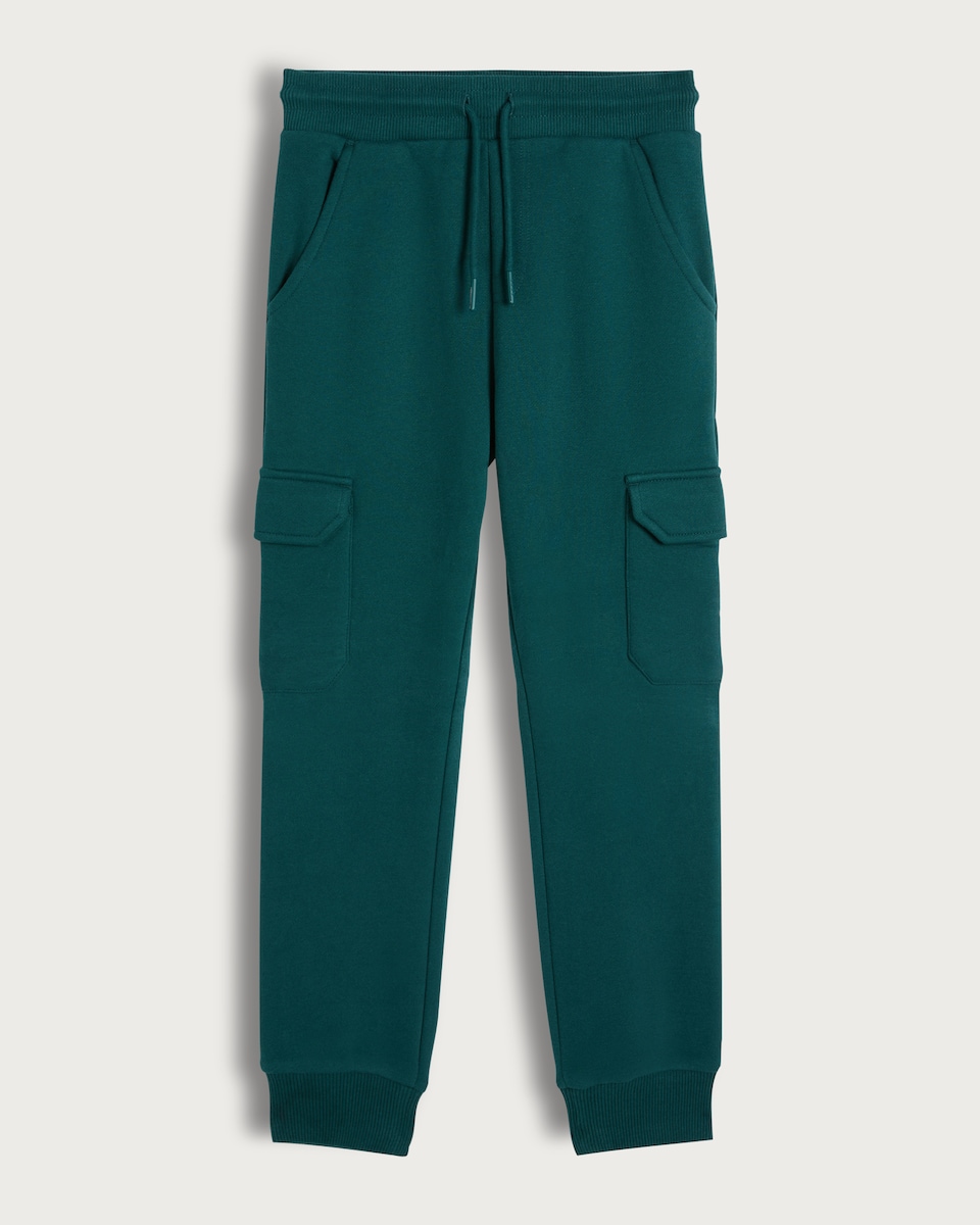 image 1 of F&F Boys Cotton Rich Cuffed Drawstring Cargo Joggers in Green