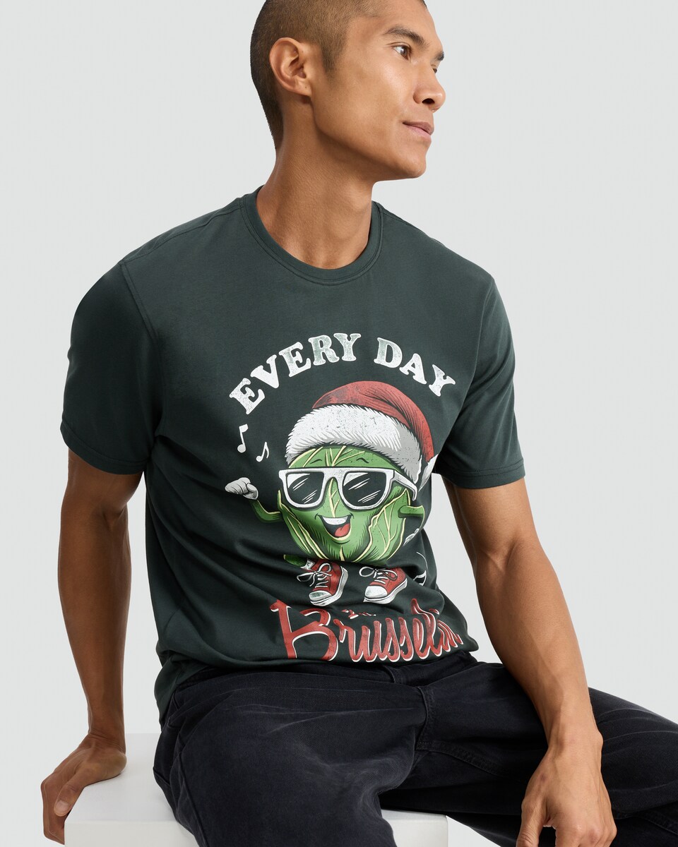 image 1 of F&F Pure Cotton Every Day I'm Brusselin' T-Shirt in Green