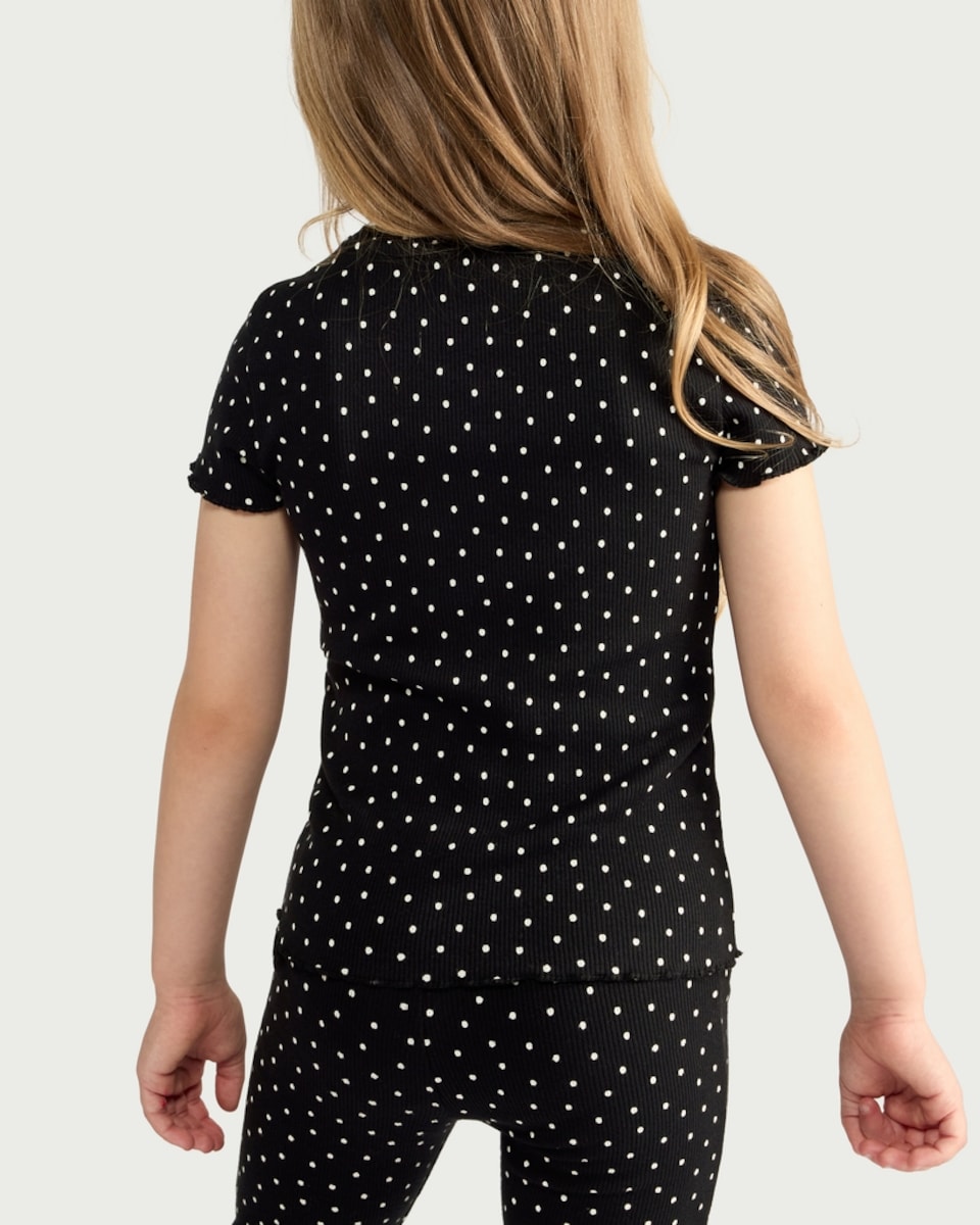 image 1 of F&F Girls 2-Pack Cotton Rich Ribbed Polka Dot T-Shirts in Multi Black White