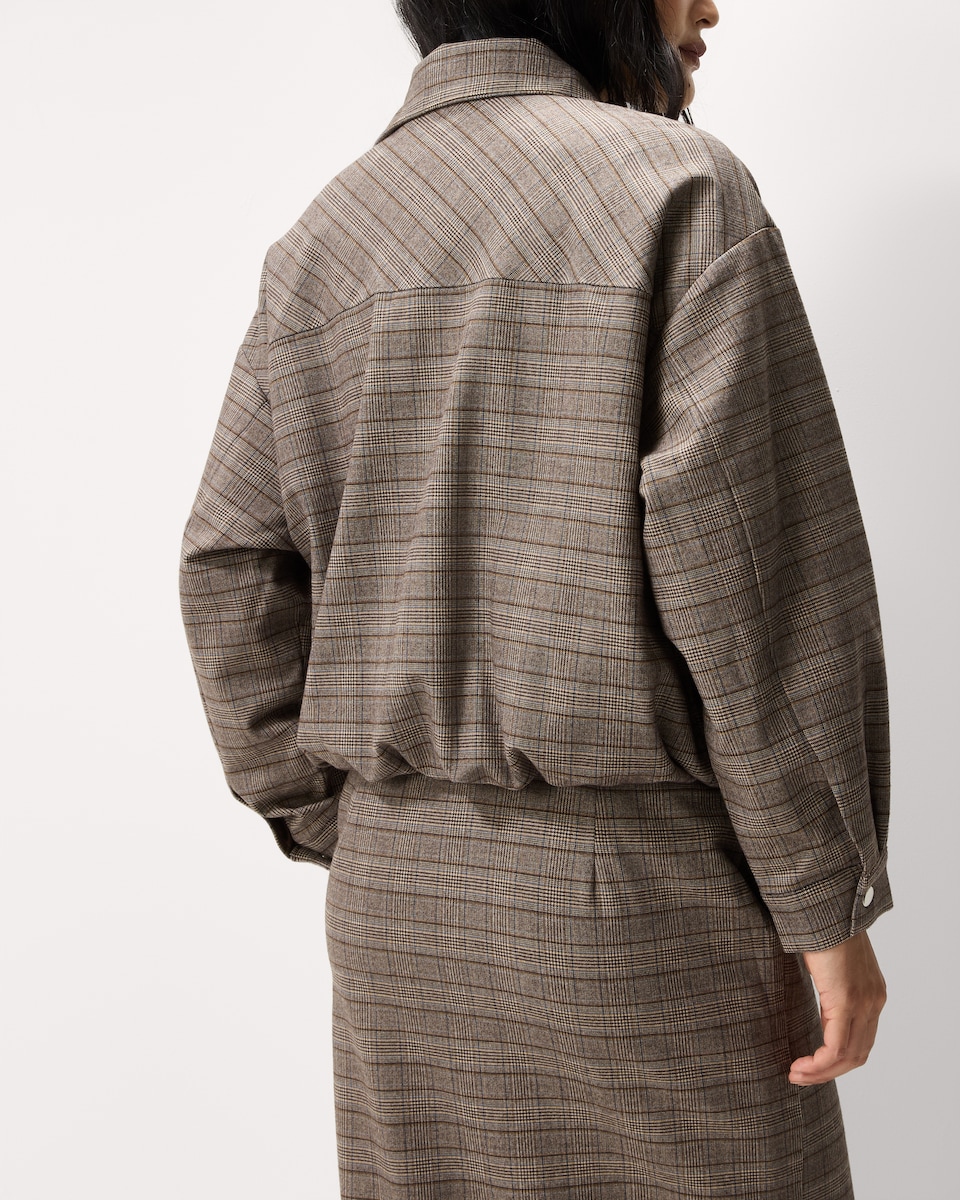 image 1 of F&F Checked Funnel Neck Co-ord Bomber Jacket in Multi Brown