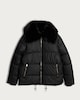 image 4 of F&F Faux Fur Collar Shower Resistant Puffer Jacket in Black