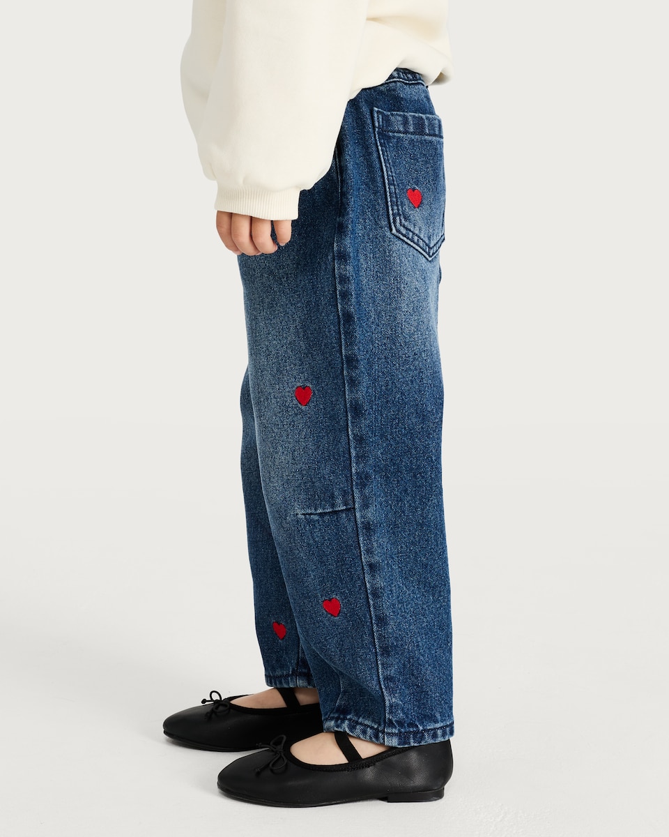 image 1 of F&F Girls 2-Piece Cotton Rich Sweatshirt and Embroidered Jeans Set in Multi White
