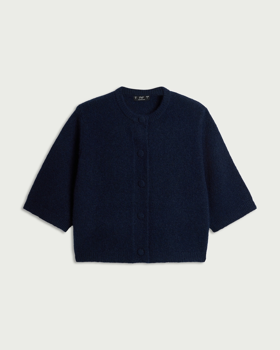 image 1 of F&F Knitted 3/4 Sleeve Cardigan in Navy