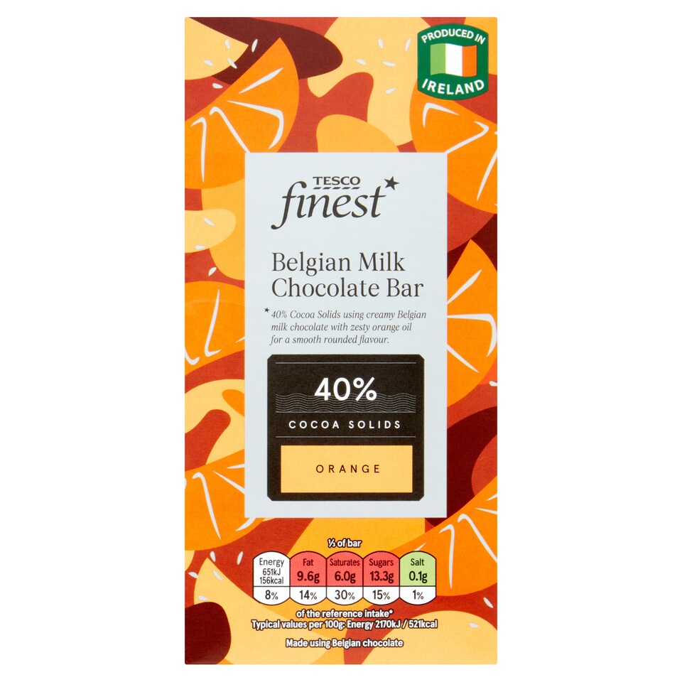 Tesco Finest Belgian Milk Chocolate Orange Bar 90G