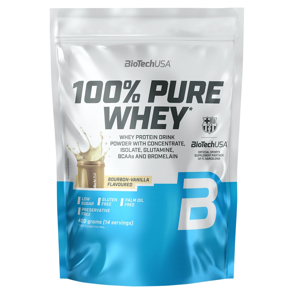 BioTechUSA 100% Pure Whey Bourbon vanília ízesített fehérje italpor édesítőszerrel 400 g