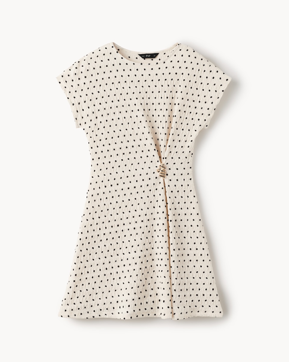 F&F Textured Polka Dot Mini Dress in Cream - Tesco Groceries