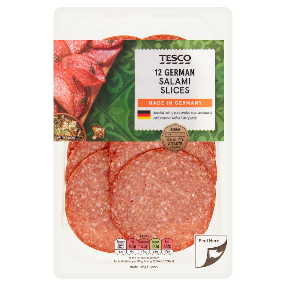 Tesco German Style Salami Slices 12 Pack 125g