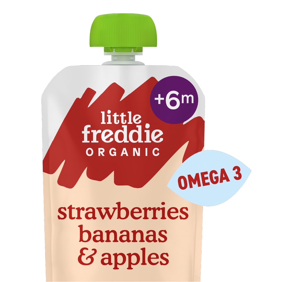 Little Freddie Organic Brain Support Strawberries, Banana & Apple pouch 6m+ 90g
