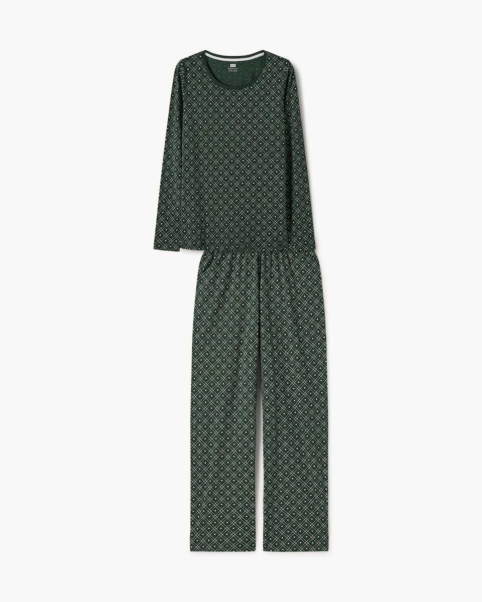 image 1 of F&F Pure Cotton Heart Checked Pyjama Set in Green