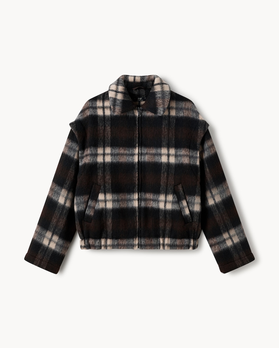 image 1 of F&F Brushed Checked Short Jacket in Multi Brown