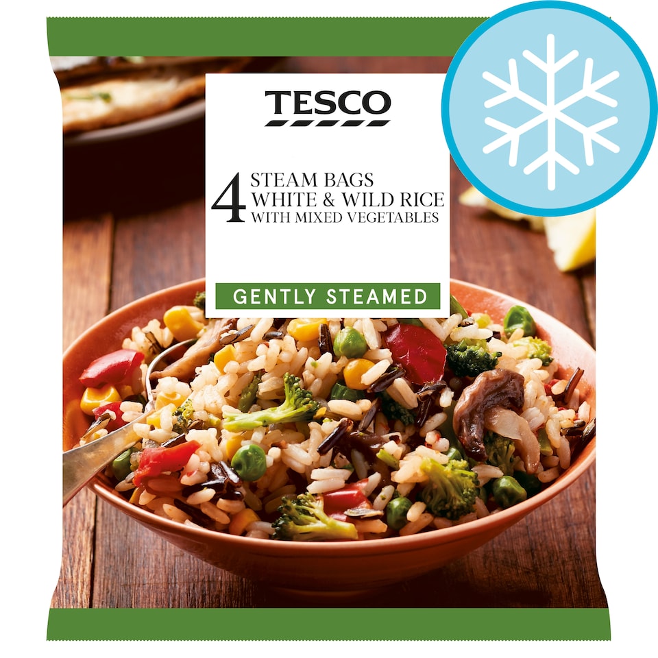 Tesco 4 Steam Bags Rice With Mixed Vegetables 600G