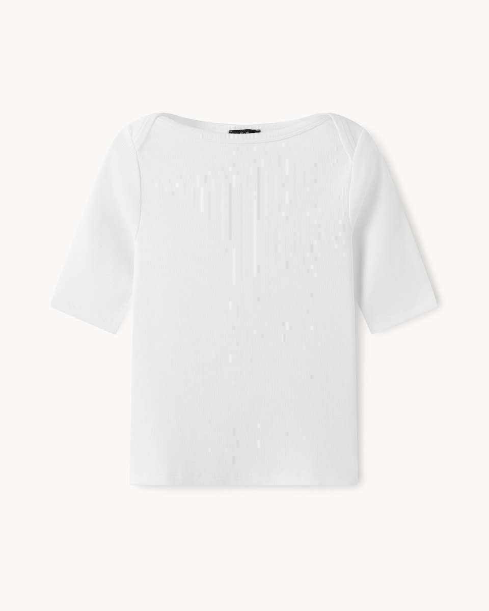 image 1 of F&F Cotton Rich Slash Neck T-Shirt in White