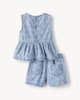 image 2 of F&F Girls 2-Piece Pure Cotton Floral Denim Top and Shorts Set in Blue