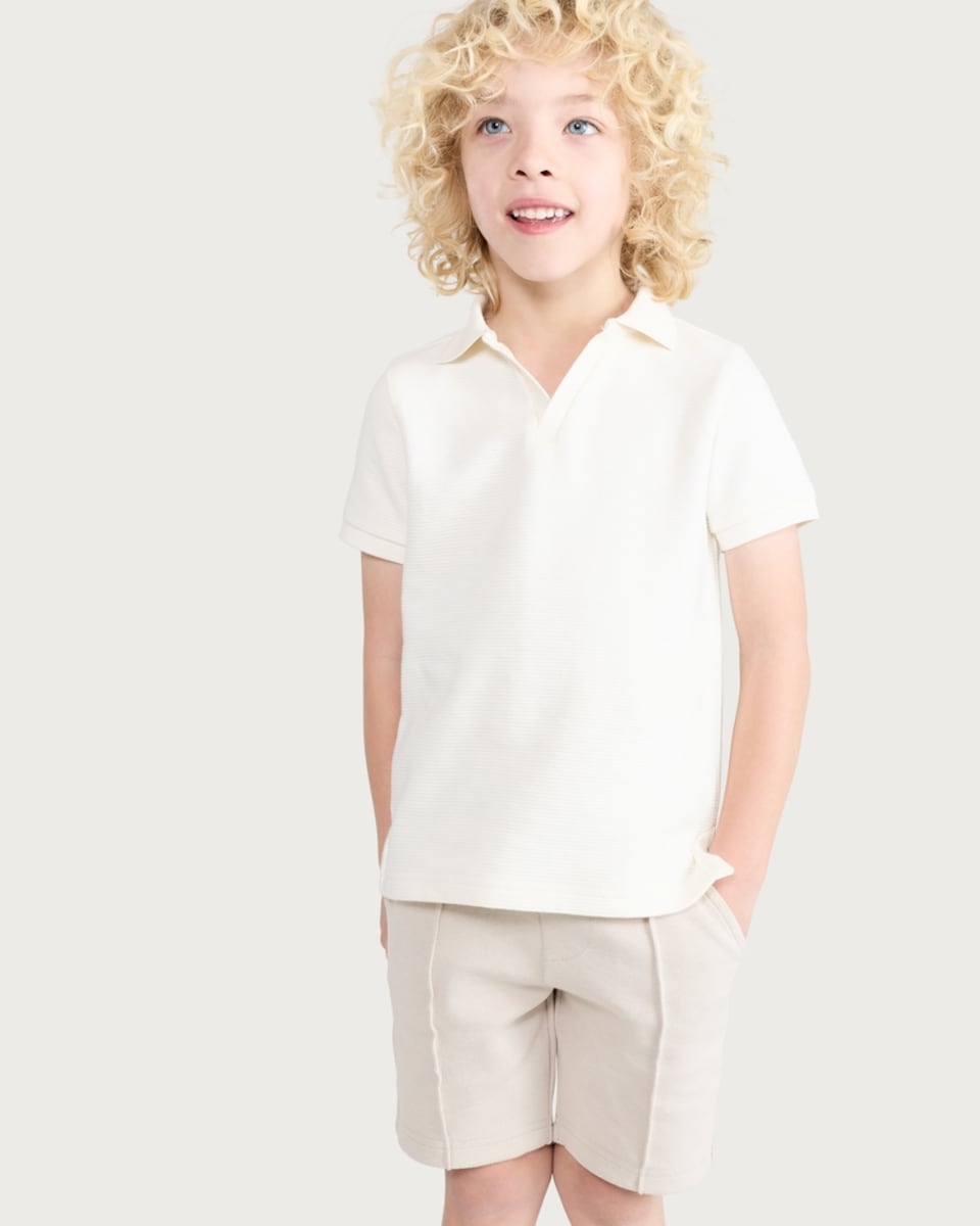 image 1 of F&F Boys 2-Piece Cotton Rich Polo Shirt and Shorts Set in Cream