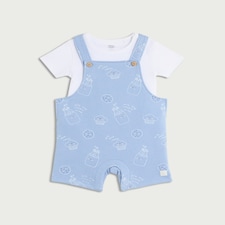 F&F Baby 2-Piece Cotton Rich Dungarees and Bodysuit Set in Blue