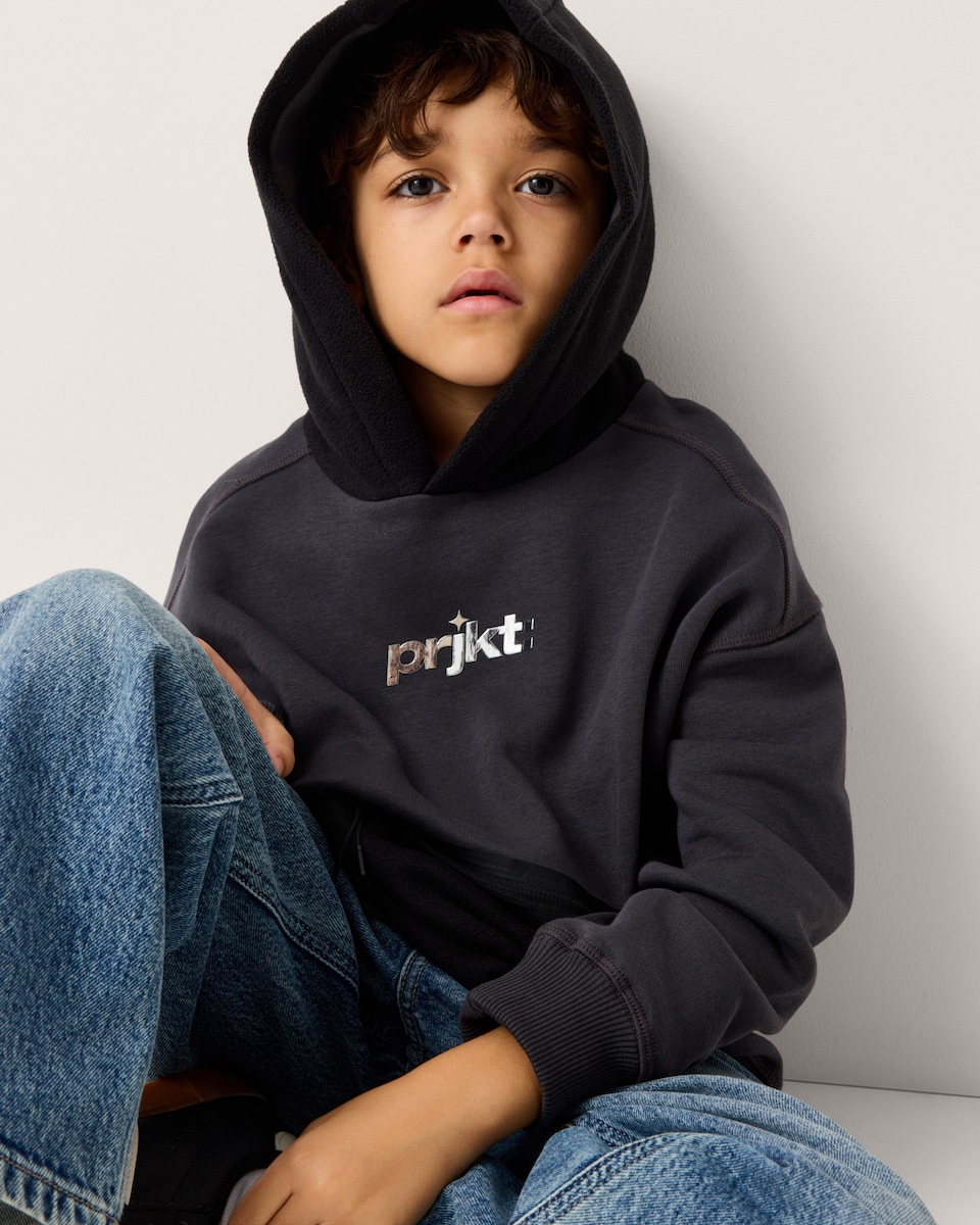 image 1 of F&F Boys Cotton Rich Slogan Hoodie in Black