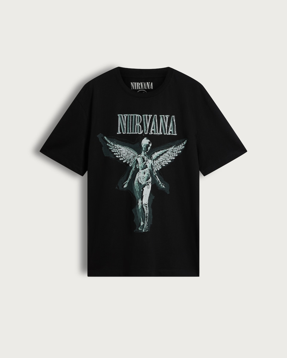 image 1 of Nirvana Cotton Rich Print T-Shirt in Black