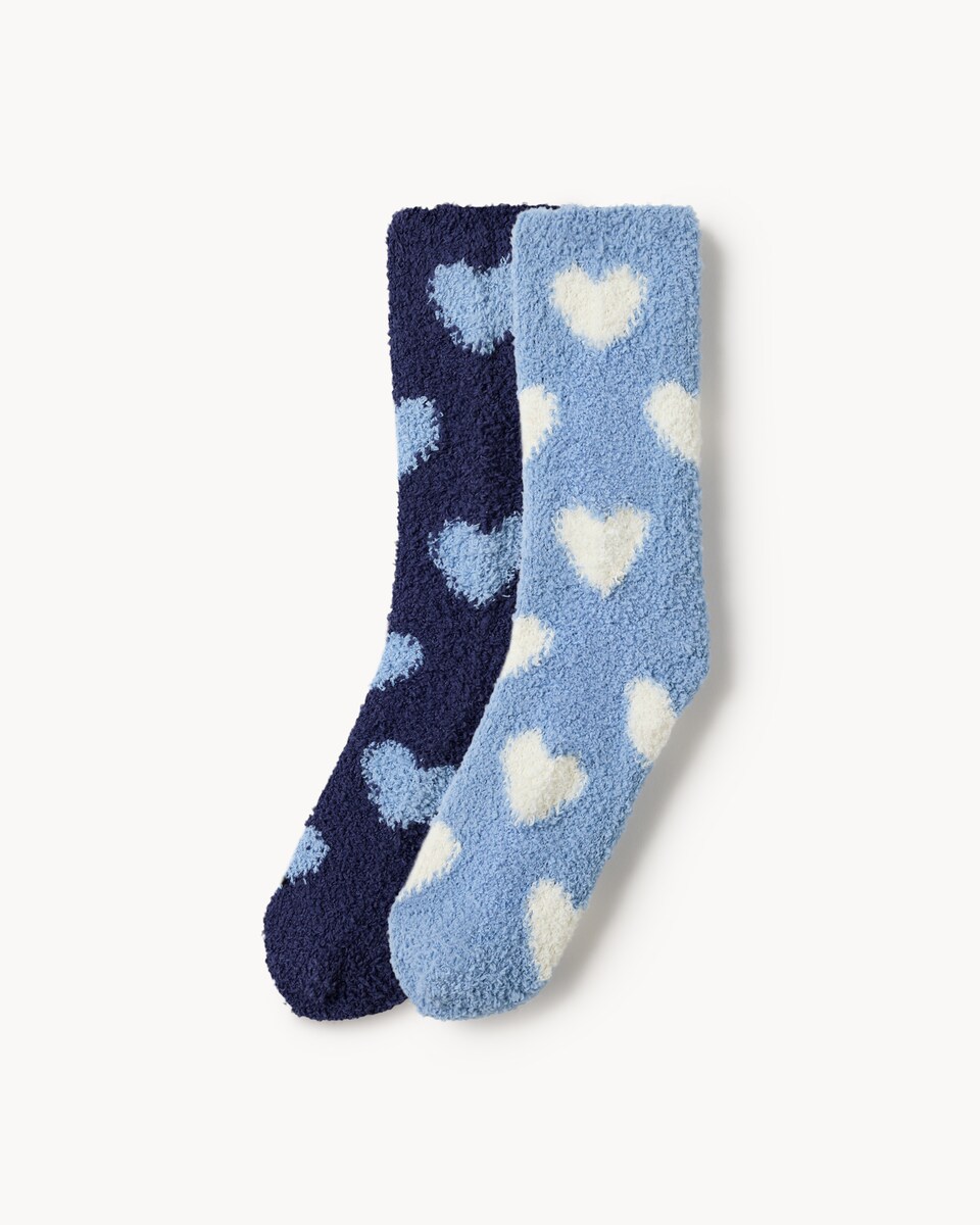 F&F 2-Pack Heart Cosy Socks in Blue
