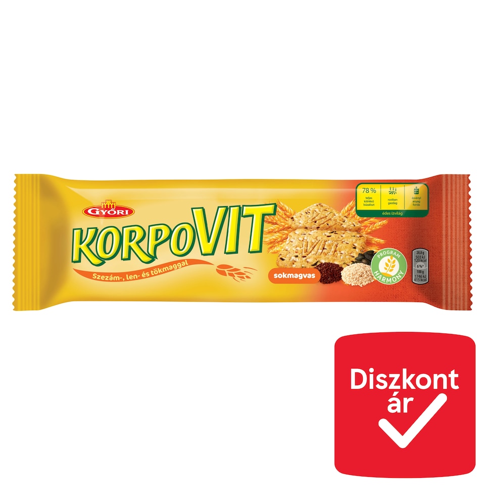 Győri Korpovit Crunchy, Sweet Biscuit with Whole Grains and Seeds 174 g