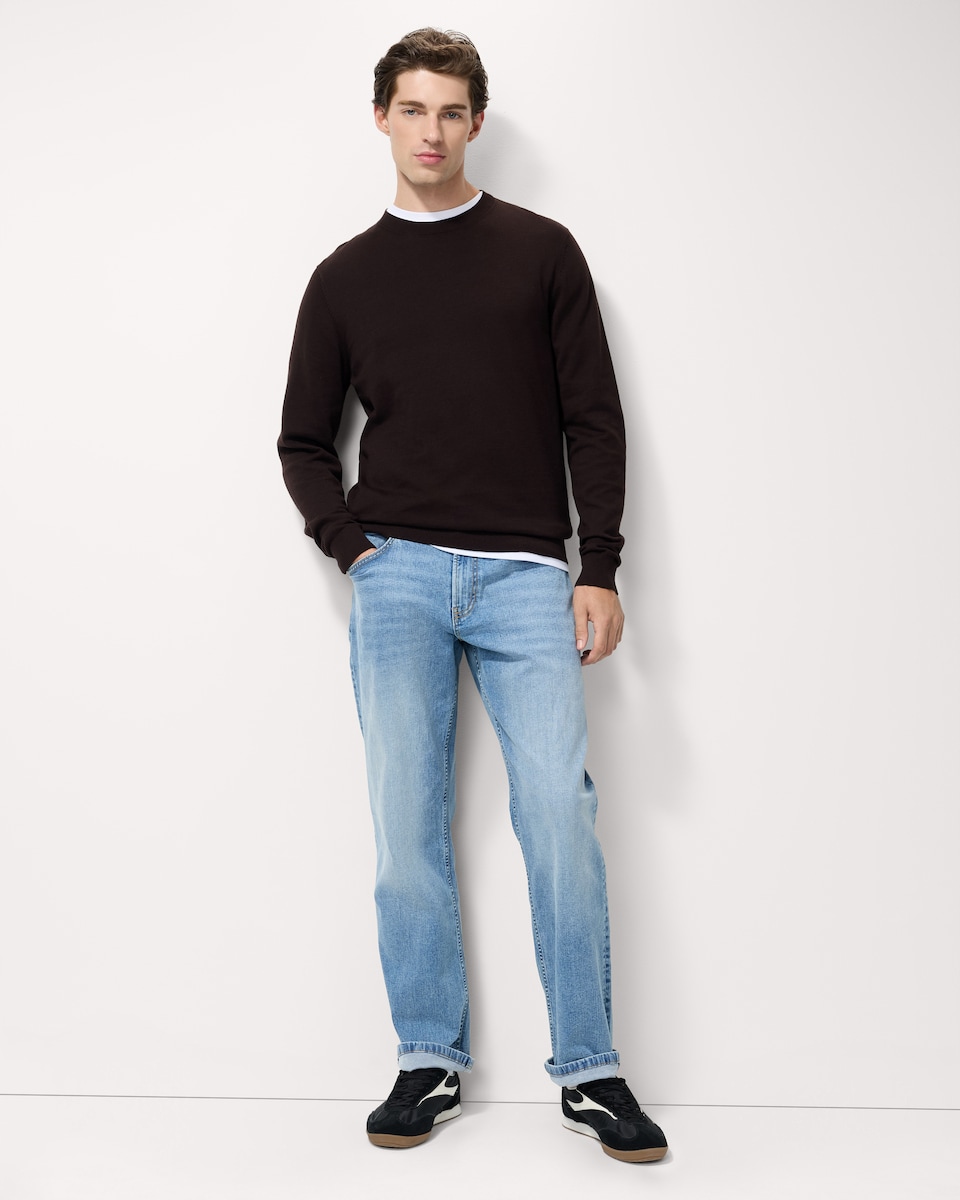 image 1 of F&F Pure Cotton Crew Neck Jumper in Brown