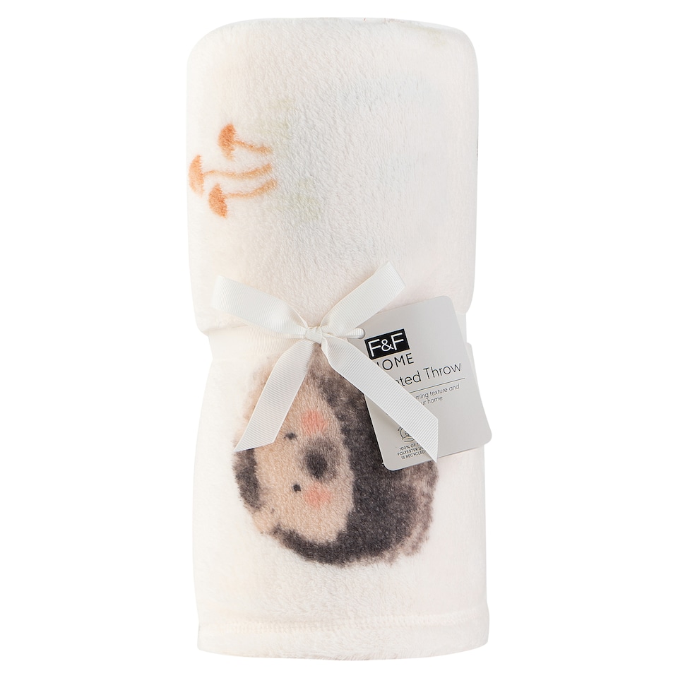 F&F Home Hedgehog Printed Throw