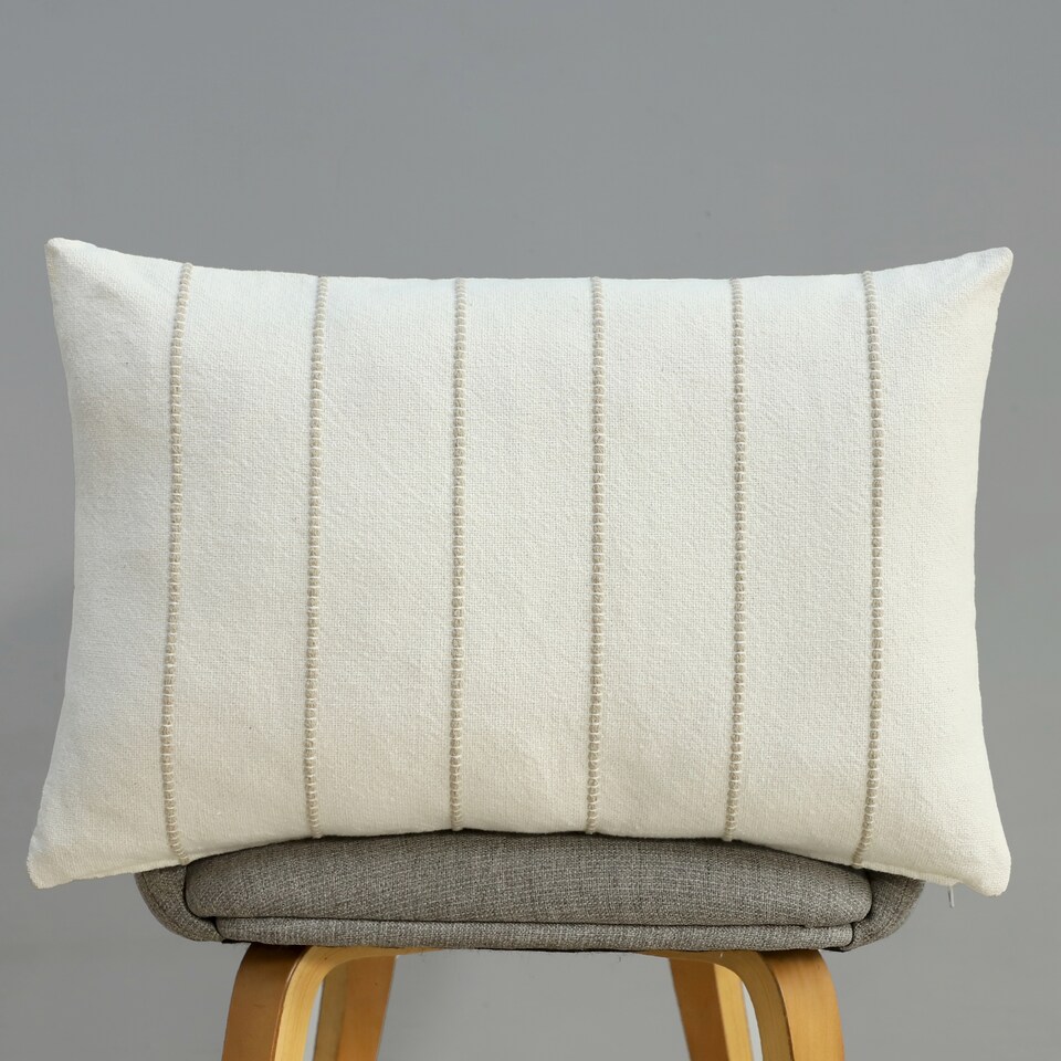 F&F Home Neutral Embroidered Stripe Cushion