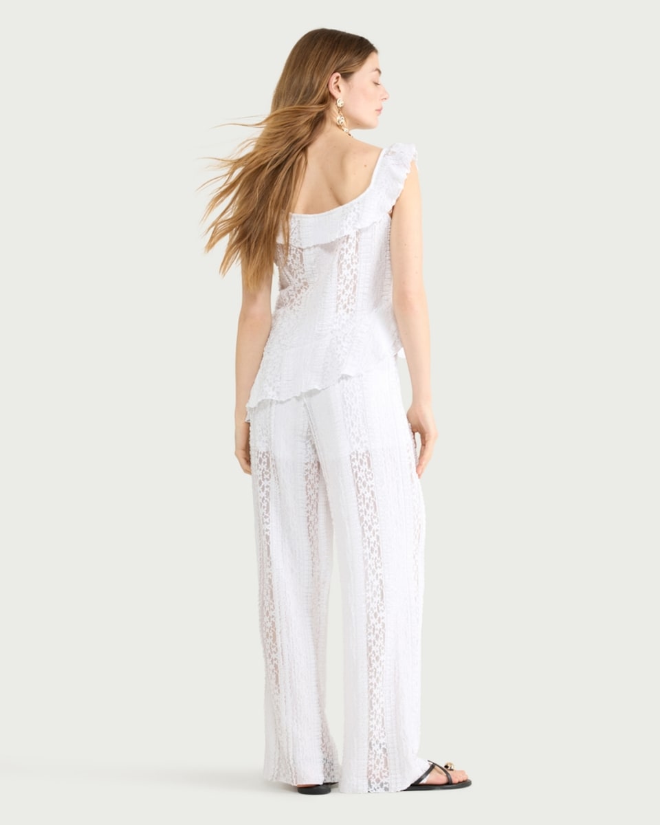 image 1 of F&F Lace Textured Wide Leg Co-ord Trousers in Cream