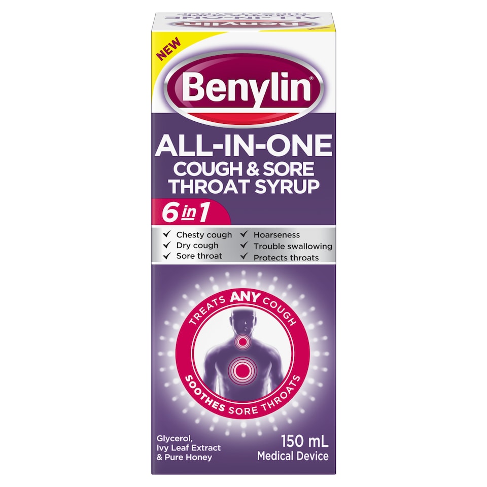 image 1 of Benylin All in one Cough & sore throat syrup 150ml