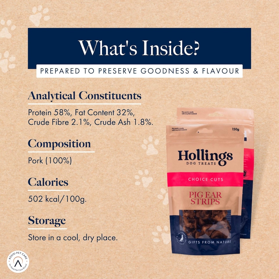 image 1 of Hollings Pig Ear Strips Natural Dog Treats 150g