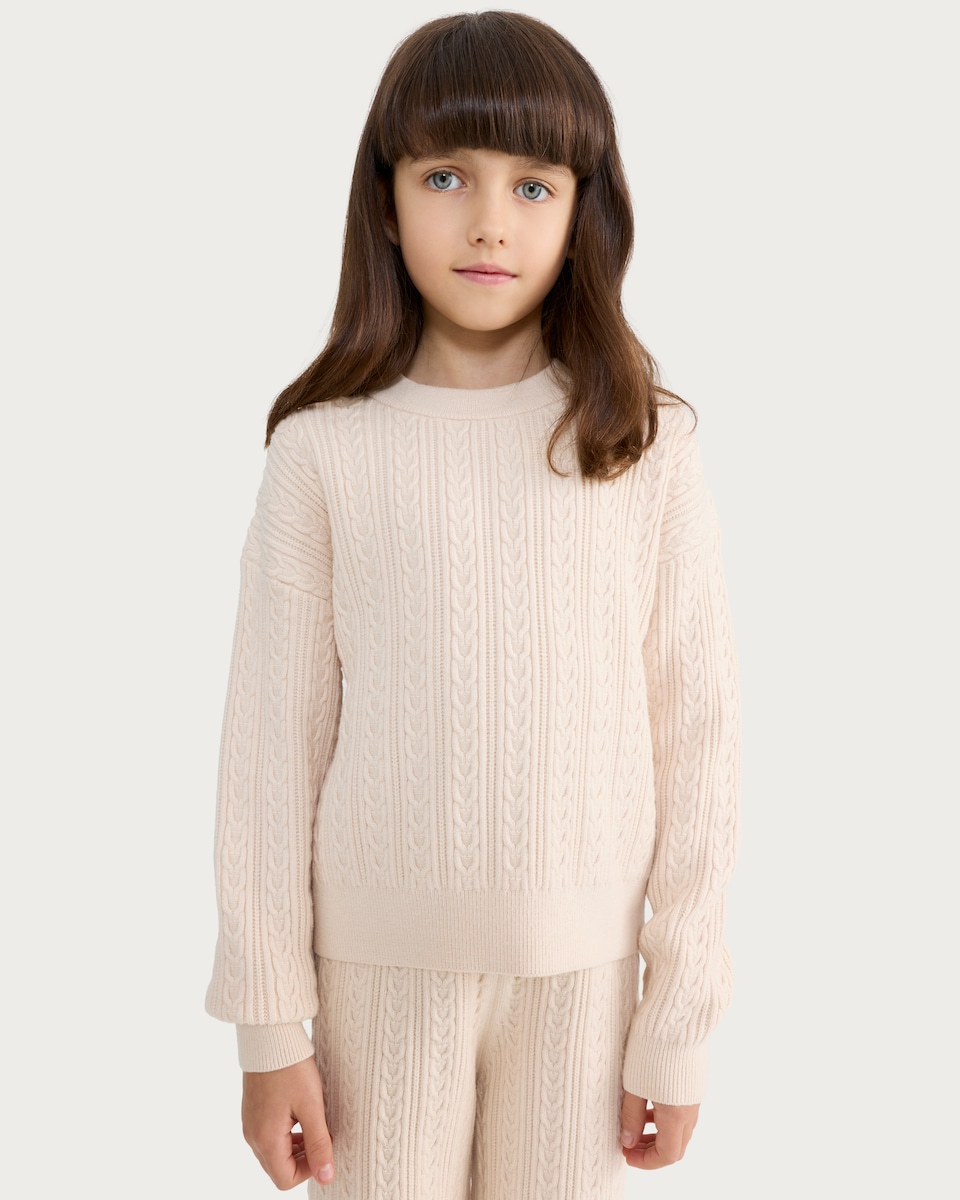 image 1 of F&F Girls 2-Piece Cable Knit Jumper and Trousers Set in Cream