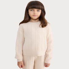 F&F Girls 2-Piece Cable Knit Jumper and Trousers Set in Cream