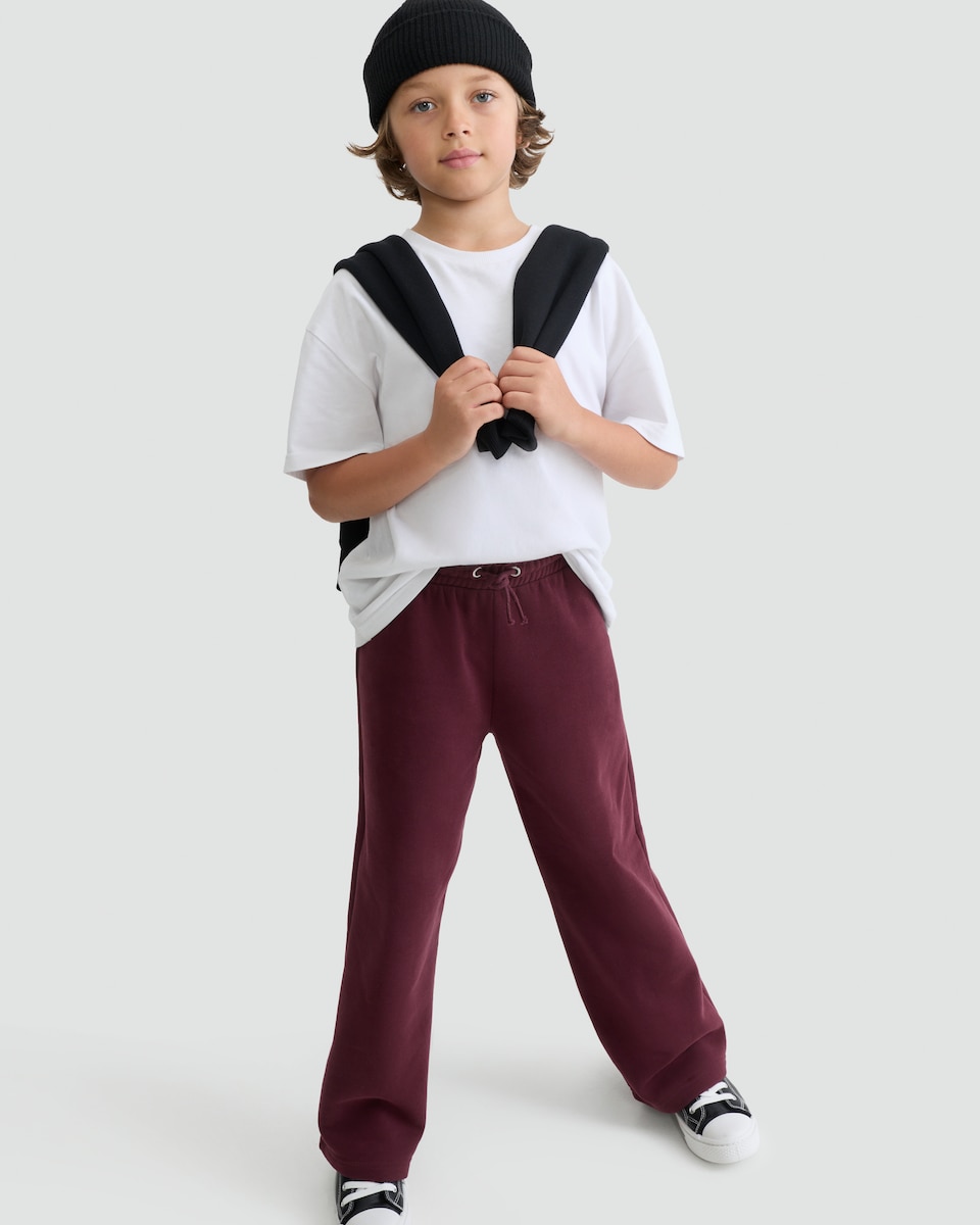 image 1 of F&F Boys Cotton Rich Wide Leg Drawstring Joggers in Burgundy