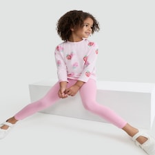 F&F Girls 2-Pack Cotton Rich Fruit Print Leggings in Multi Pink