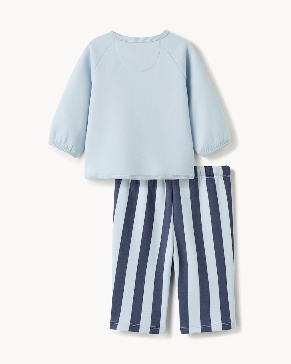 image 1 of F&F Baby 2-Piece Cotton Rich Printed Sweatshirt & Trouser Set in Blue