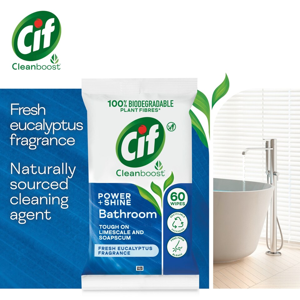 image 1 of Cif Power And Shine Bathroom Eucalyptus Wipes 60'S