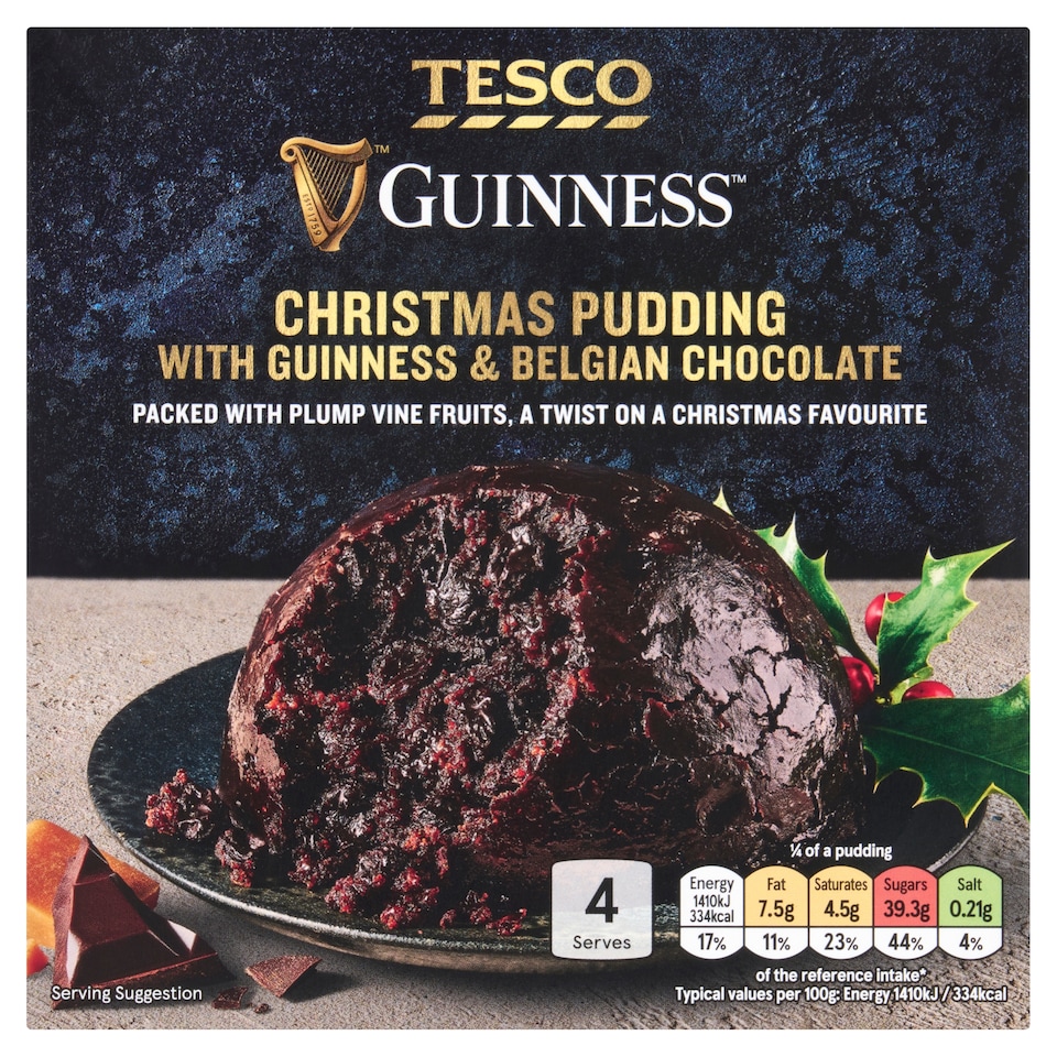 Tesco Guinness Christmas Pudding with Belgian Chocolate 400g.