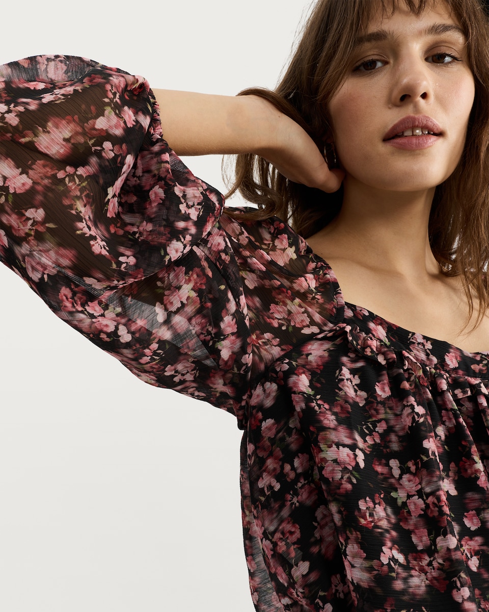 image 1 of F&F Floral Print Puff Sleeved Blouse in Multi Black
