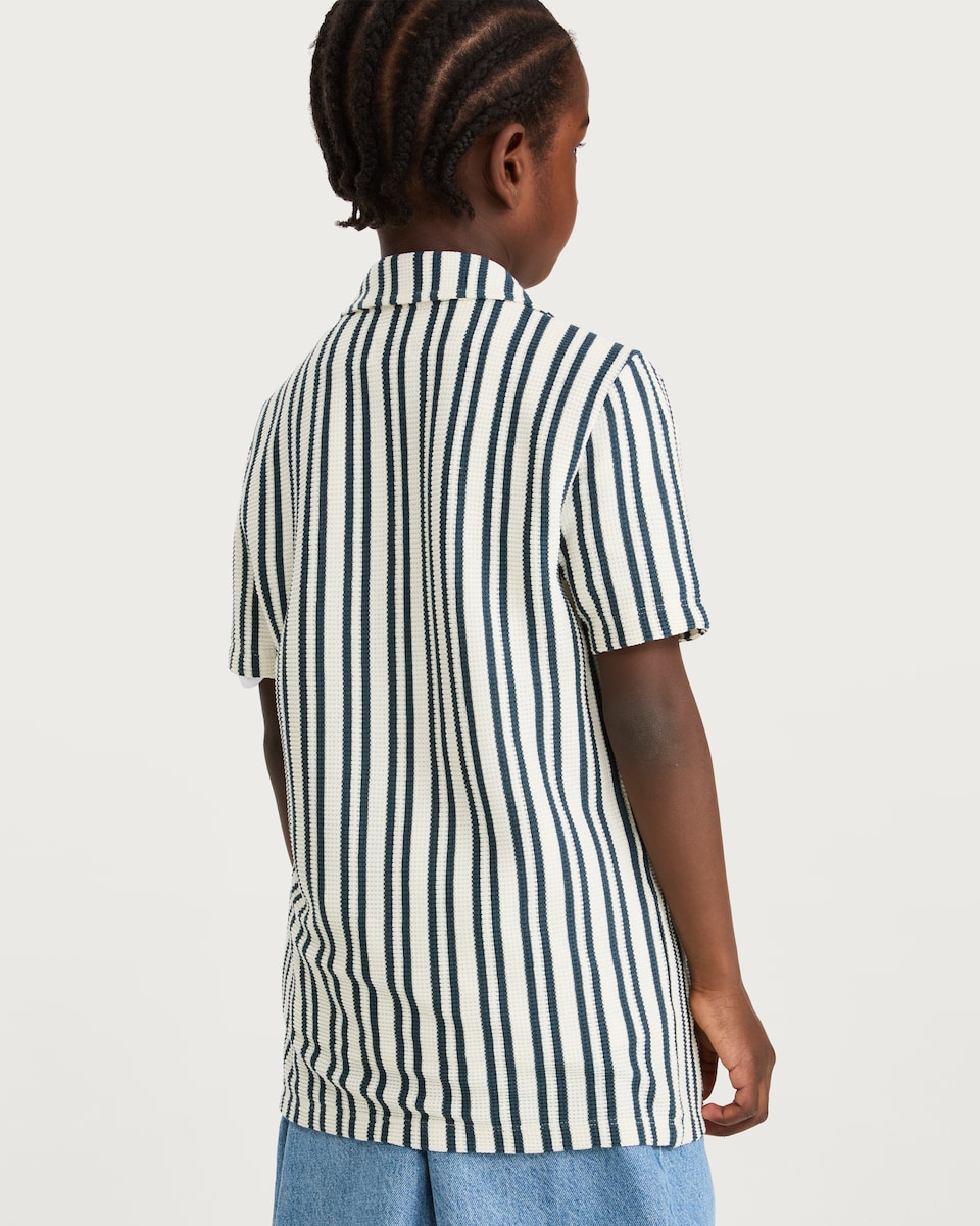 image 1 of F&F Boys Striped Revere Shirt in Multi Black White